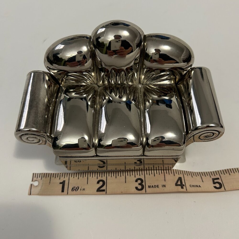 Vintage 1991 Godinger Silver Plated Sofa Couch Red Velvet Jewelry Box Lid mirror - Picture 12 of 15